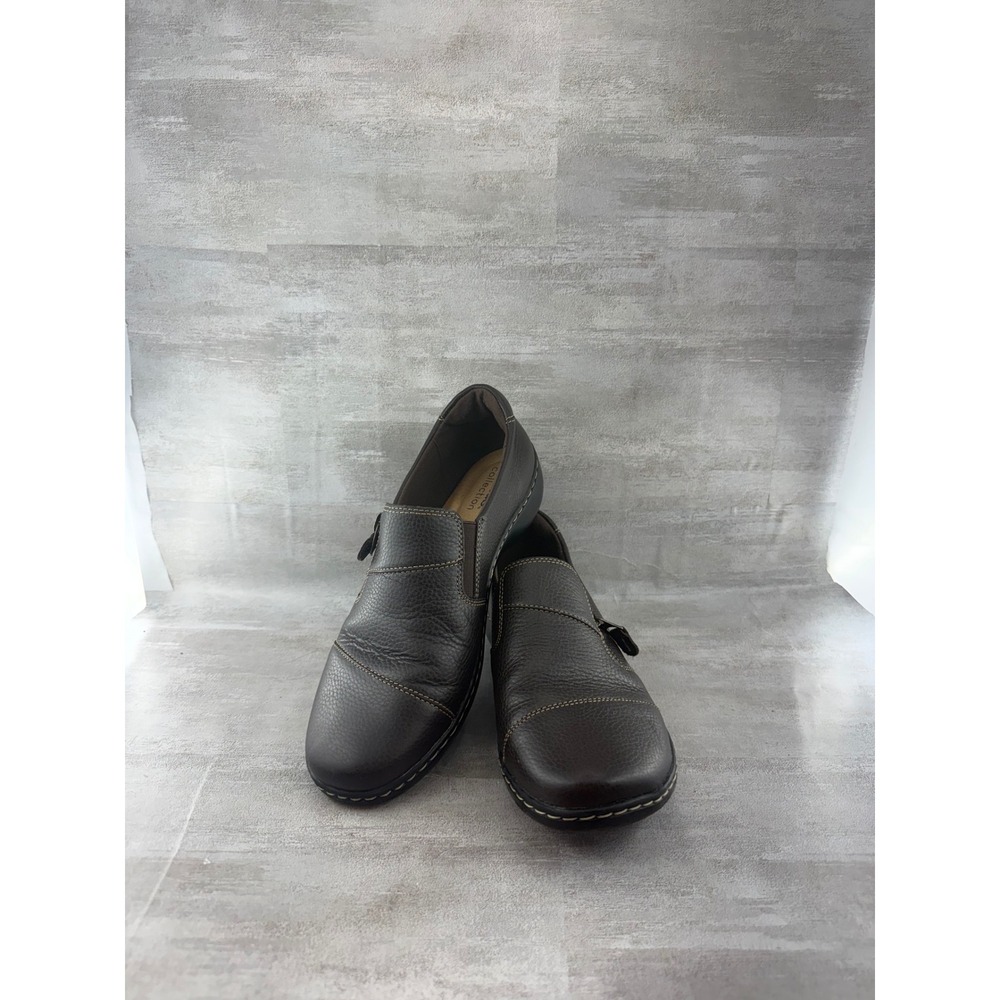 Clarks Collection Cheyn Madi Dark Brown Leather Zip Loafers Women Size 9M